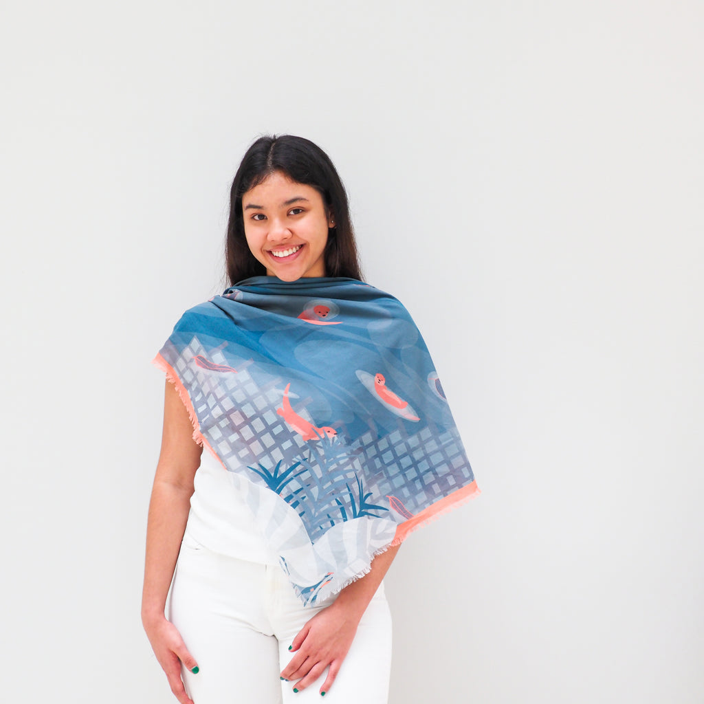 Playful Otter Cotton Scarf