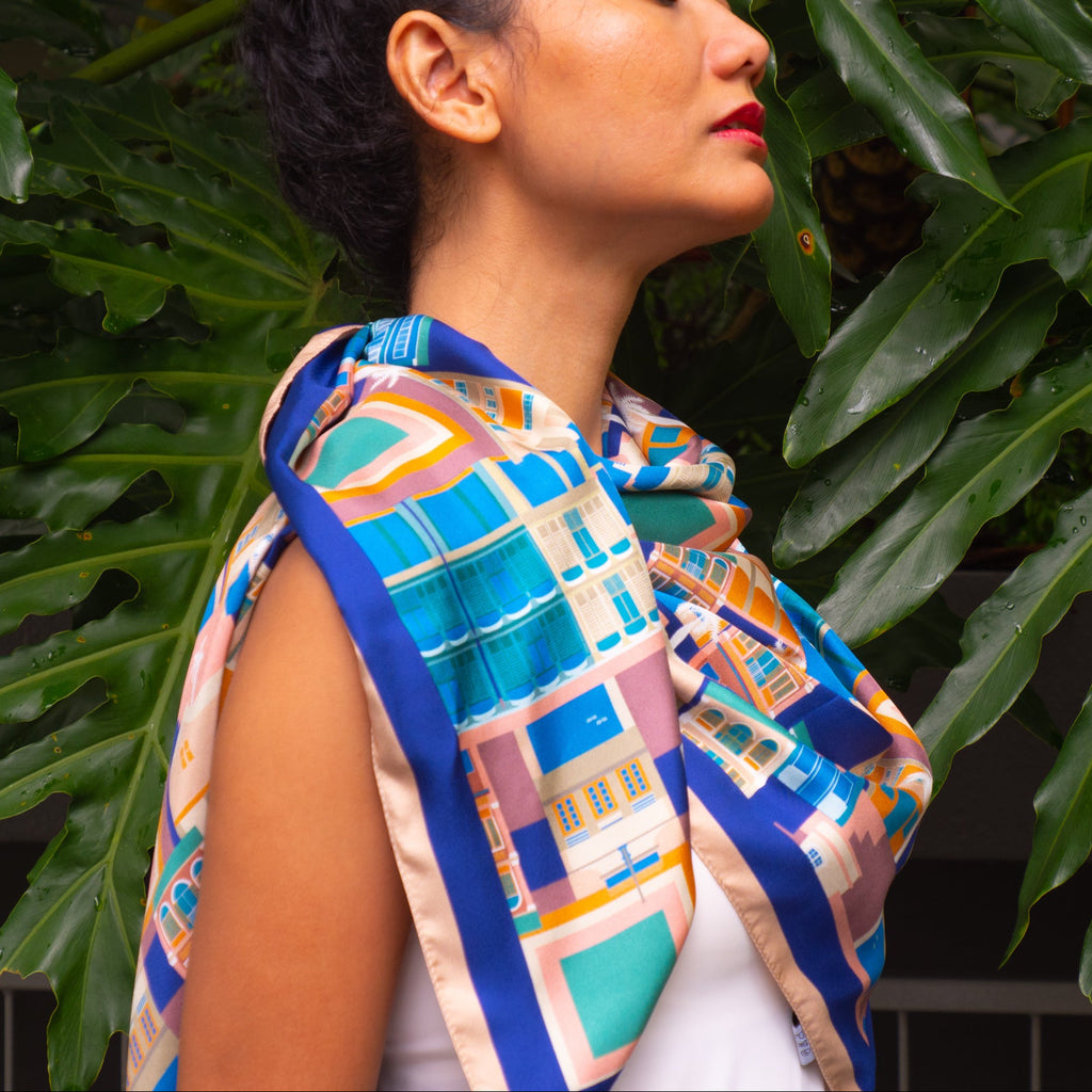Shophouses of Singapore Premium Silk Scarf