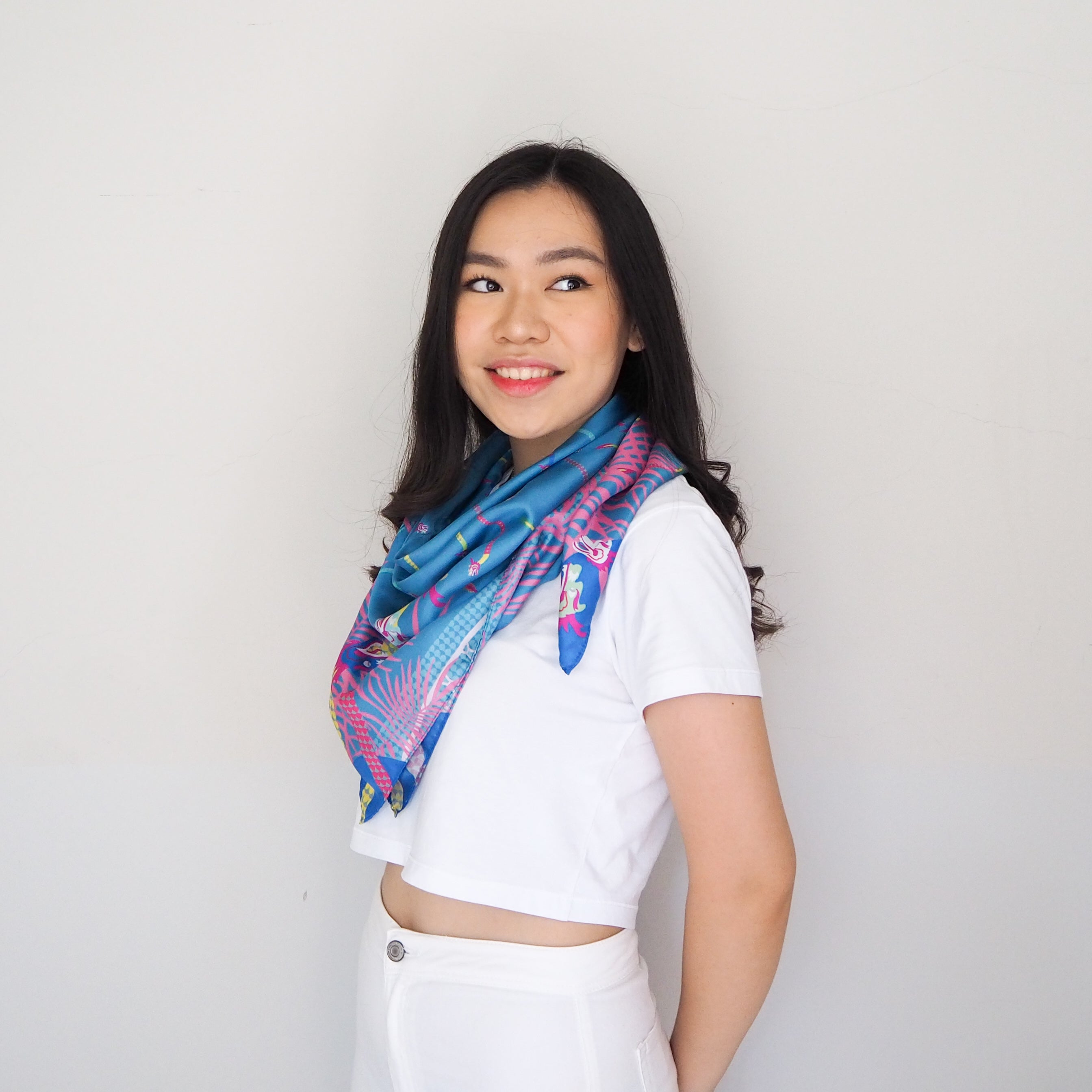 Dragons on Singapore Water Silk Scarf