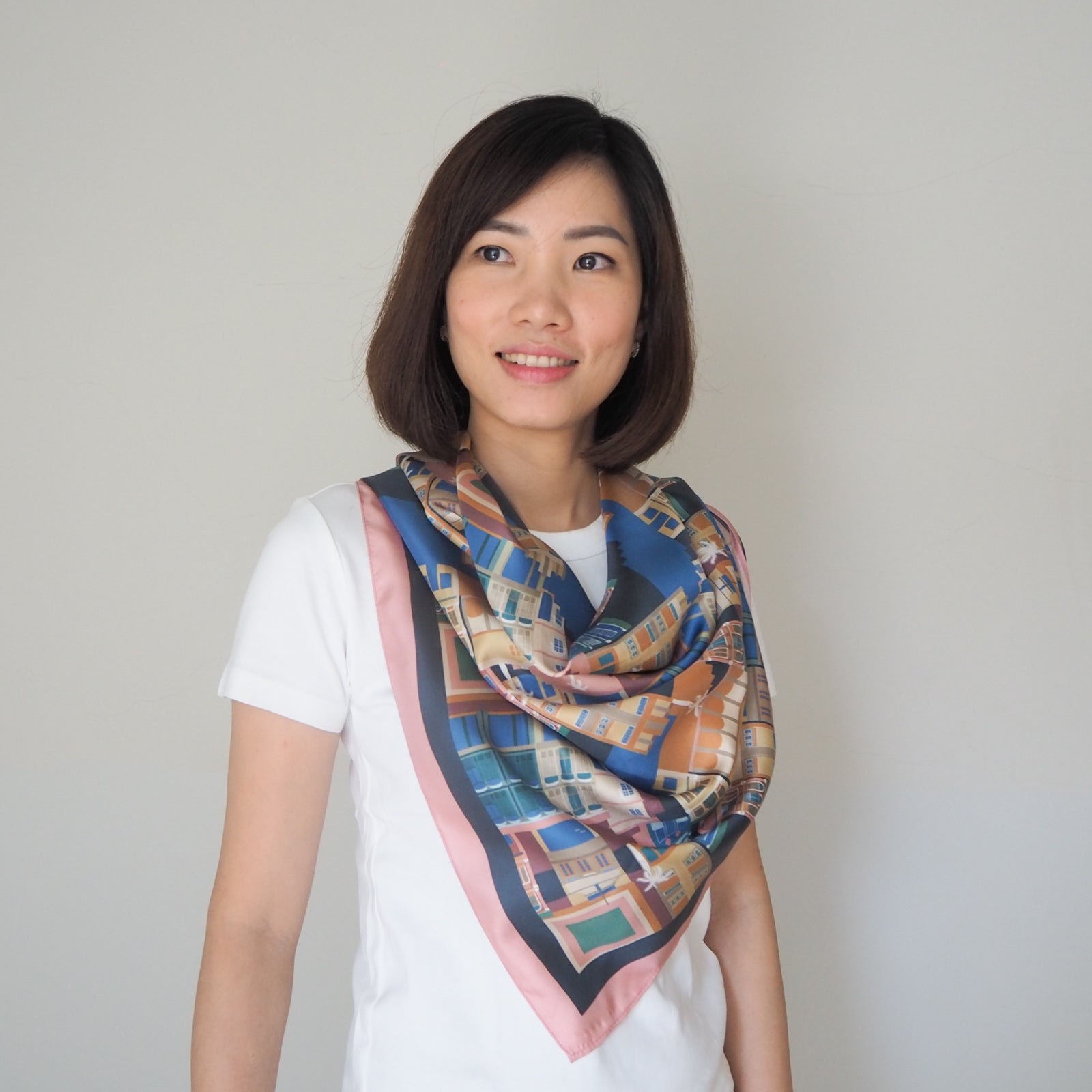 Singapore shophouses-inspired silk scarf for souvenirs and gifts.