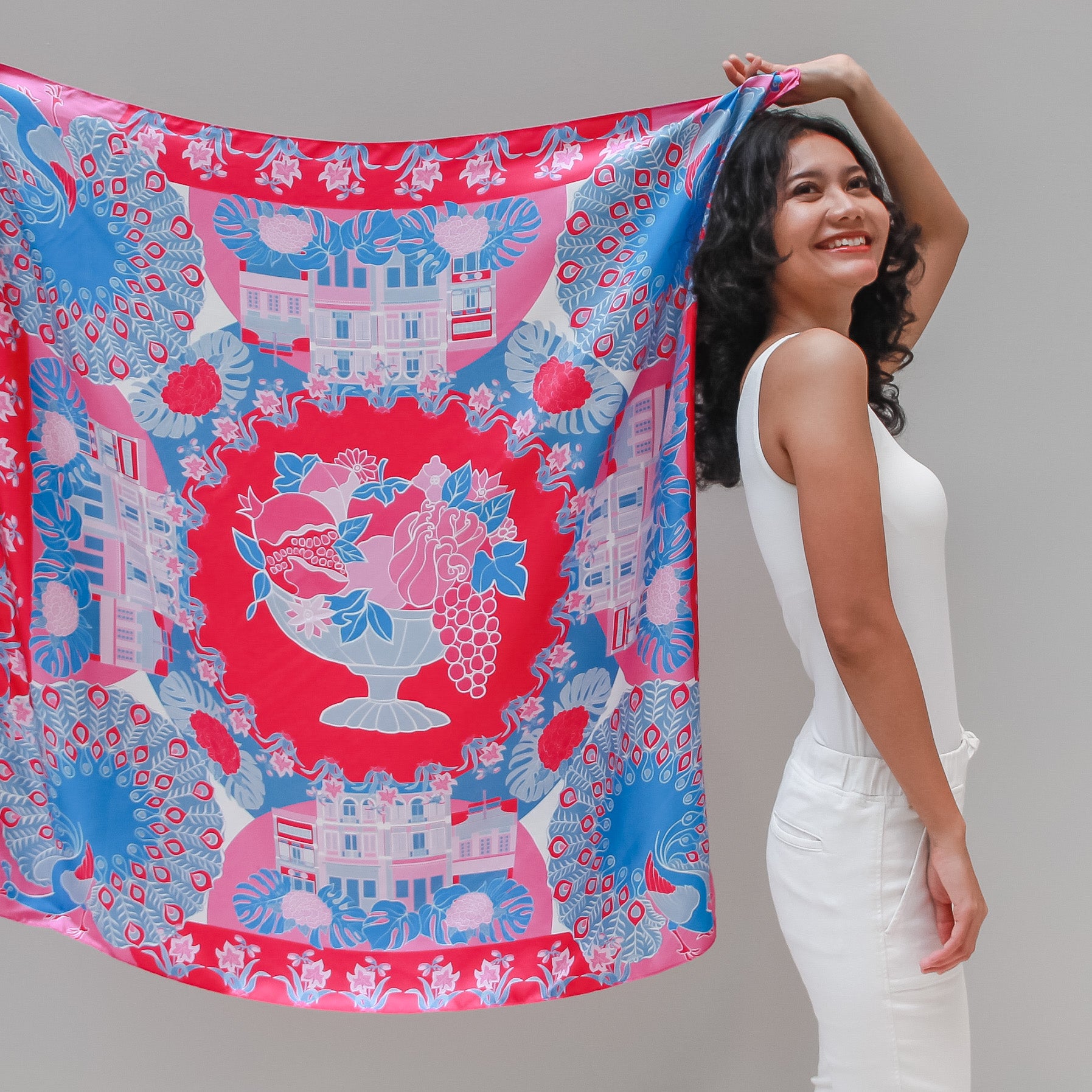 Peranakan Epiphanies in Lilac Premium Silk Scarf