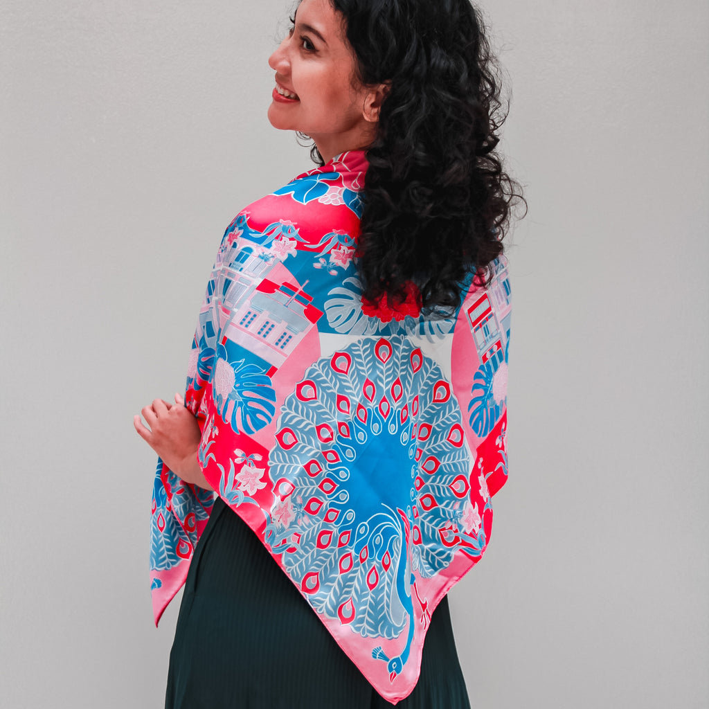 Peranakan Epiphanies in Lilac Premium Silk Scarf