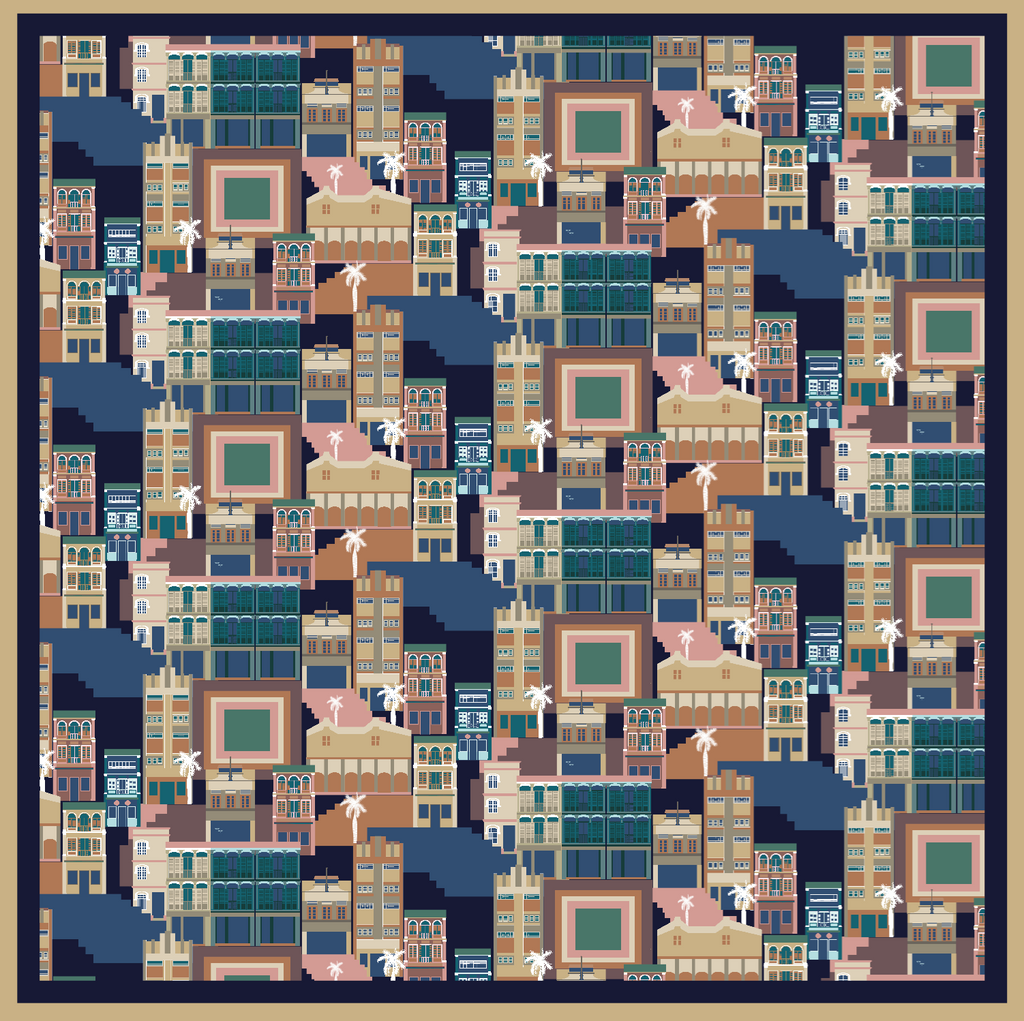 Shophouses of Singapore Premium Silk Scarf