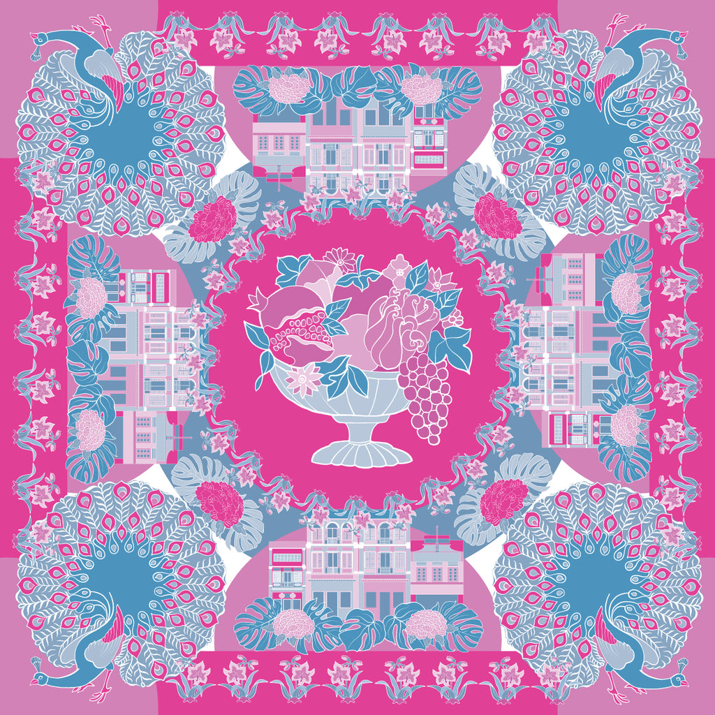 Peranakan Epiphanies in Lilac Premium Silk Scarf
