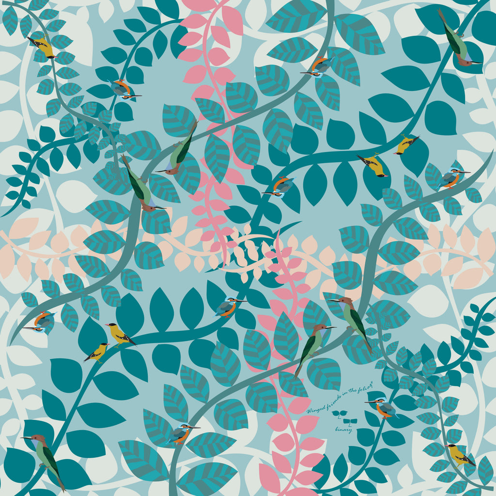 Winged Friends in the Foliage Silk Scarf