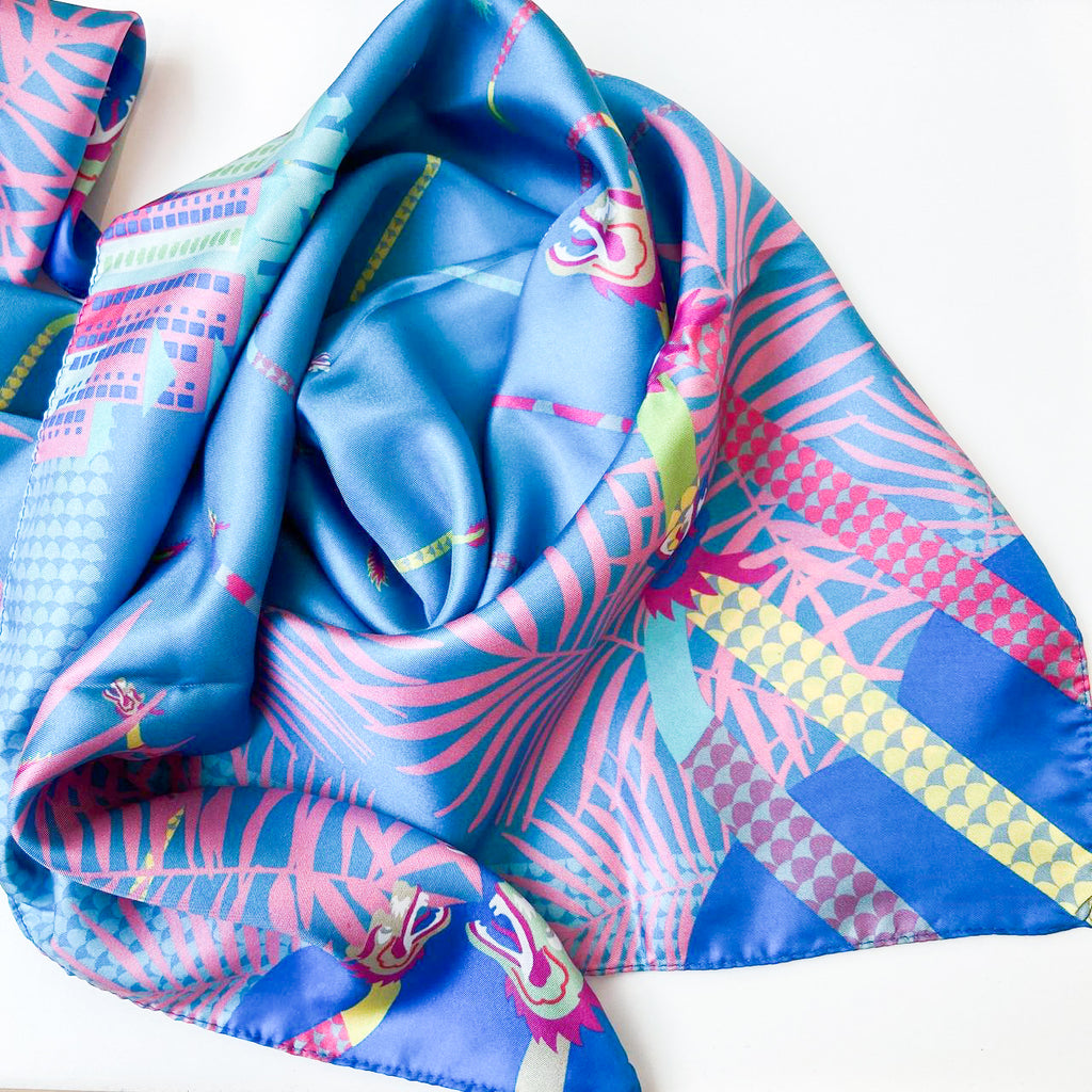 Dragons on Singapore Water Silk Scarf